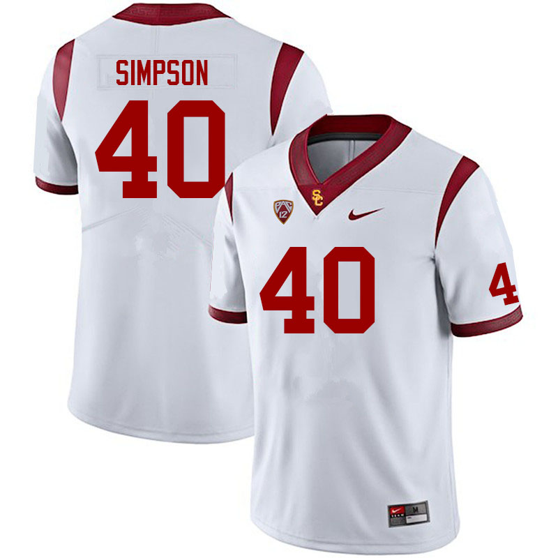 Men #40 L Simpson USC Trojans College Football Jerseys Sale-White - Click Image to Close